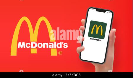 Femme tenant le smartphone avec le logo McDonald's, au format vectoriel Illustration de Vecteur