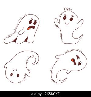 Fantômes effrayants d'halloween. Un pottergeist effrayant. Halloween monstres effrayants fantômes. Éléments d'Halloween. Concept Trick or Treat. Illustration de Vecteur