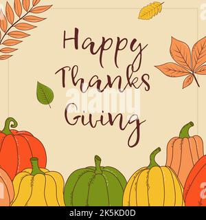 Bonne invitation ou carte de vœux de Thanksgiving. Illustration vectorielle Illustration de Vecteur