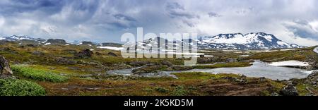 Panorama de la Sognefjellet en Norvège avec des nuages de tempête sombres Banque D'Images