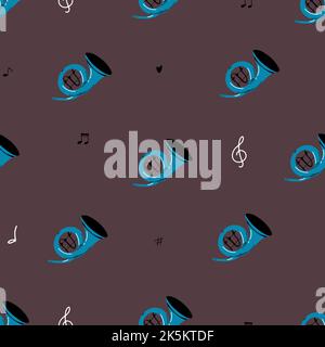 Motif abstrait chantant sans couture avec des notes de musique trompette. Illustration vectorielle. Instruments de musique . Arrière-plan dessiné à la main. Idéal pour les textiles, l'emballage Illustration de Vecteur