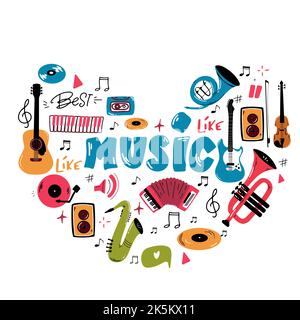 Amour musique coeur. Instruments de musique en forme de coeur Illustration de Vecteur