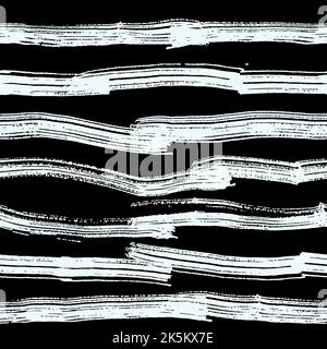 Aquarelle rayures rugueuses dessinées à la main motif vectoriel sans couture. Élégant motif textile chemise maritime. Rayures texturées, lignes sur fond noir Illustration de Vecteur