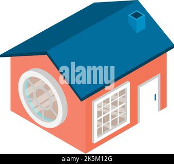 Petite icône de maison vecteur isométrique. Nouvelle maison d'un étage avec icône de fenêtre ronde. Bâtiment résidentiel, construction, architecture Illustration de Vecteur