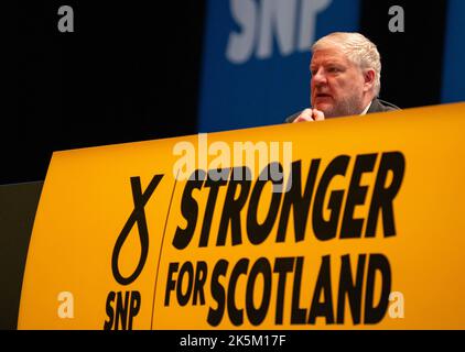 Aberdeen, Écosse, Royaume-Uni. 9th octobre 2022. Deuxième jour de la conférence SNP à Aberdeen. Les gens; Angus Robertson MSP Secrétaire du Cabinet pour la Constitution, les Affaires extérieures et la Culture. Iain Masterton/Alay Live News Banque D'Images