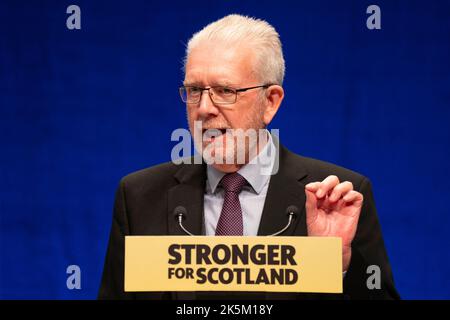 Aberdeen, Écosse, Royaume-Uni. 9th octobre 2022. Deuxième jour de la conférence SNP à Aberdeen. People; Mike Russell SNP Président et directeur politique de l'unité d'indépendance du SNP donne un discours aux délégués. Iain Masterton/Alay Live News Banque D'Images