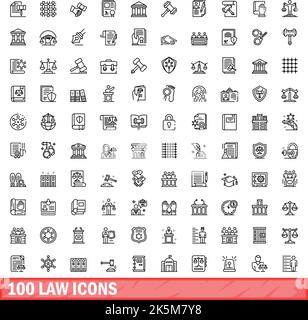 100 icônes de loi définies.Illustration de 100 icônes de loi ensemble de vecteurs isolé sur fond blanc Illustration de Vecteur