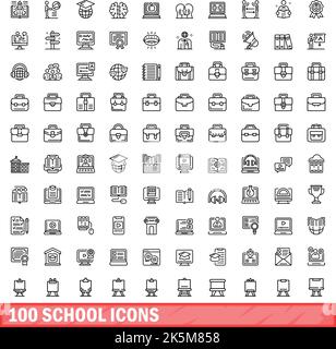 ensemble de 100 icônes d'école. Illustration de 100 icônes d'école ensemble de vecteur isolé sur fond blanc Illustration de Vecteur