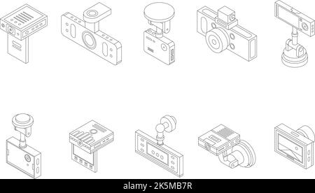 Icônes DVR définies. L'ensemble isométrique d'icônes vectorielles DVR présente une lne mince isolée sur blanc Illustration de Vecteur