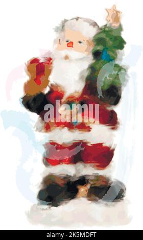 Aquarelle du Père Noël. Personnage du Père Noël avec cadeau, sac avec cadeaux isolés sur fond blanc. Pour les cartes de Noël, bannières, étiquettes et Illustration de Vecteur