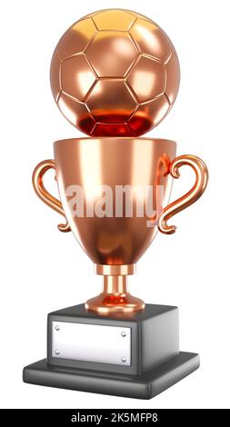 Coupe de trophée de football ou de soccer en bronze . Isolé . Chemins d'écrêtage intégrés . 3D rendu . Banque D'Images