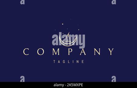Logo doré vectoriel sur lequel est affichée une image abstraite d'une bougie allumée avec une lune à la base. Illustration de Vecteur