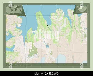 Norurland vestra, région de l'Islande. Ouvrez la carte des rues. Cartes d'emplacement auxiliaire d'angle Banque D'Images