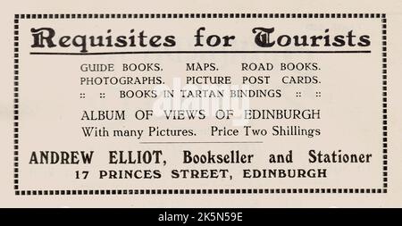 Publicité vintage pour Andrew Elliot, Bookseller and Stationer, Édimbourg, Écosse, Royaume-Uni Banque D'Images