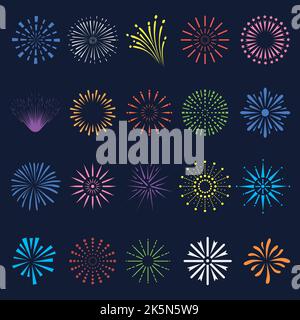 Éléments de feux d'artifice du festival de couleur. Fête des fêtes avec feu de cheminée coloré, ensemble de célébration explosion. Noël et le nouvel an, fête de firecracker Illustration de Vecteur
