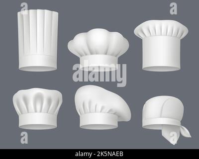 Vêtements de chef professionnel. Bandanas et chapeaux pour le chef décente vecteur réaliste collection modèles isolés Illustration de Vecteur