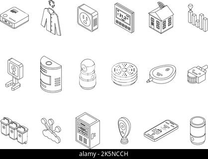 Icônes de consommation intelligentes définies. L'ensemble isométrique d'icônes de vecteur de consommation intelligent décrit une lne mince isolée sur blanc Illustration de Vecteur