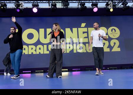 Paris, France. 8th octobre 2022. Artus, Fauve Haulot et Sami El Gueddari assistent au premier jour paralympique, 2 ans avant les Jeux paralympiques de Paris 2024. Banque D'Images