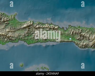 Gorontalo, province d'Indonésie. Carte d'altitude colorée en style wiki avec lacs et rivières Banque D'Images