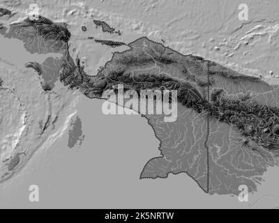 Papouasie, province d'Indonésie. Carte d'altitude à deux niveaux avec lacs et rivières Banque D'Images