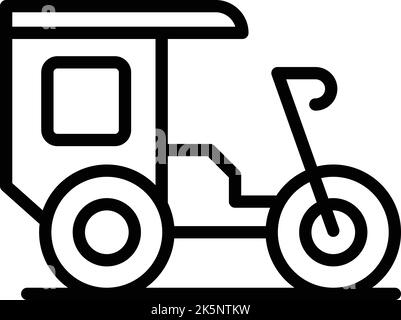 Vecteur de contour d'icône de pousse-pousse. Vélo trishaw. Vieux tricycle Illustration de Vecteur