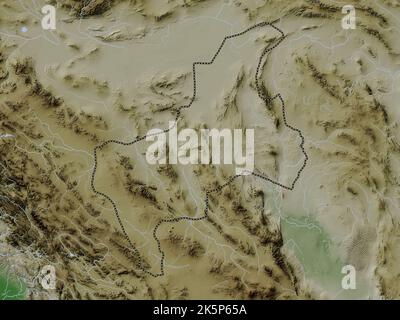 Yazd, province d'Iran. Carte d'altitude colorée en style wiki avec lacs et rivières Banque D'Images