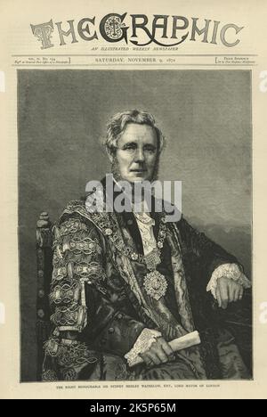 Illustration ancienne de Sir Sydney Hedley Waterlow, Lord Mayor of London (1 novembre 1822 – 3 août 1906), philanthrope anglais et politicien du Parti libéral Banque D'Images