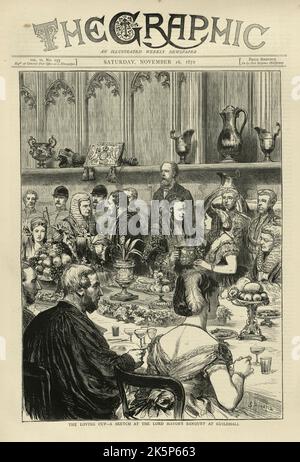 Coupe affectueuse, esquisse au banquet du Lord Mayor au Guildhall London, page de garde du journal illustré, 1872. Banque D'Images