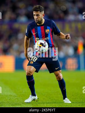 Barcelone, Espagne. 09th octobre 2022. Jordi Alba du FC Barcelone lors du match de la Liga entre le FC Barcelone et le RC Celta, a joué au stade Spotify Camp Nou sur 9 octobre 2022 à Barcelone, en Espagne. (Photo de Sergio Ruiz/PRESSIN) Credit: PRESSINPHOTO SPORTS AGENCY/Alay Live News Banque D'Images