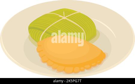 Symbole portugais de l'apéritif, vecteur isométrique. Rissois de carne et dolma dans la plaque. Cuisine traditionnelle, plat national Illustration de Vecteur