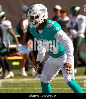 Miami Dolphins linebacker Jerome Baker (55) looks to defend during an NFL  football game against the Cincinnati Bengals on Thursday, September 29,  2022, in Cincinnati. (AP Photo/Matt Patterson Stock Photo - Alamy