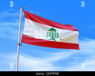Beautiful Lebanon flag waving in the wind with sky background - 3D illustration - 3D render Banque D'Images