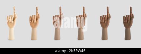 Collage de mains de mannequin en bois sur fond clair Banque D'Images