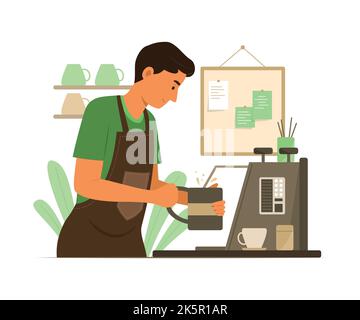 Barista Man Making Coffee au café Illustration de Vecteur