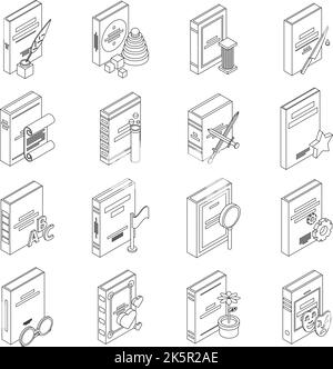 Ensemble d'icônes de genres littéraires. Ensemble isométrique de genres littéraires vecteurs icônes contours mince lne isolé sur blanc Illustration de Vecteur