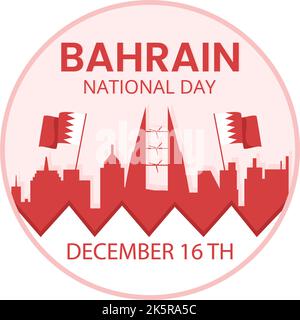 Bahreïn National Day ou modèle d'indépendance dessin à la main dessin de dessin animé dessin à plat avec drapeau Wavy en 16th de décembre Patriotic Holiday Design Illustration de Vecteur