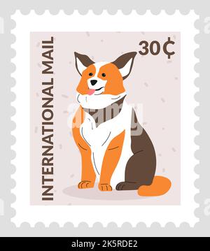 Courrier international, marque de poste de l'animal de compagnie de corgi Illustration de Vecteur