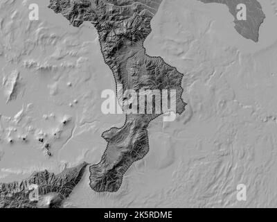 Calabre, région de l'Italie. Carte d'altitude à deux niveaux avec lacs et rivières Banque D'Images