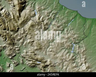 Molise, région d'Italie. Carte d'altitude colorée en style wiki avec lacs et rivières Banque D'Images
