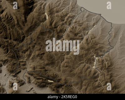 Molise, région d'Italie. Carte d'altitude colorée en tons sépia avec lacs et rivières Banque D'Images