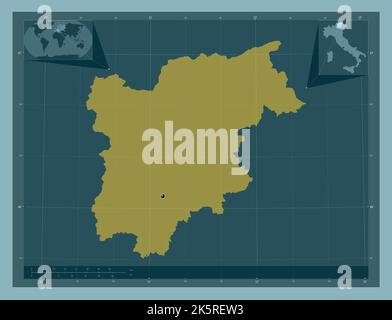 Trentin-Haut-Adige, région autonome d'Italie. Forme de couleur unie. Cartes d'emplacement auxiliaire d'angle Banque D'Images