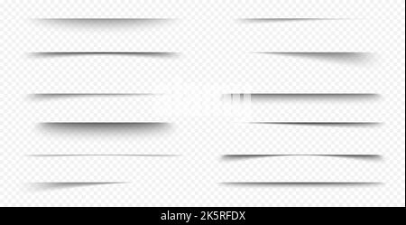 Bandes ombrées, effets de superposition de lignes réalistes isolés sur un arrière-plan transparent. Dégradé de bordures avec bords lisses. Abat-jour en papier noir, séparateurs éléments graphiques, illustration vectorielle 3D, jeu Illustration de Vecteur