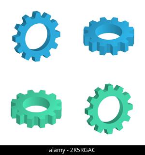 Ensemble d'icônes d'engrenage isométrique. Concept de réglages, mécanisme de roue dentée. Illustration vectorielle. Illustration de Vecteur