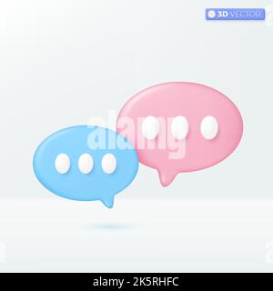 Symboles d'icône de bulle et de points de dialogue ou de discussion. Concept de chat, message, conversation. 3D illustrations vectorielles isolées. Mini-dessin animé pastel Illustration de Vecteur