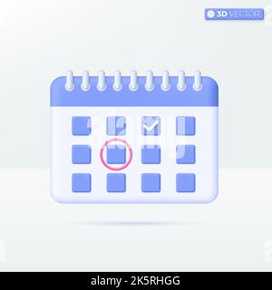 Symboles des icônes de rendez-vous du calendrier. Attribution d'horaires, concept de planification d'événements métier. 3D illustrations vectorielles isolées. Mini-dessin animé pastel Illustration de Vecteur