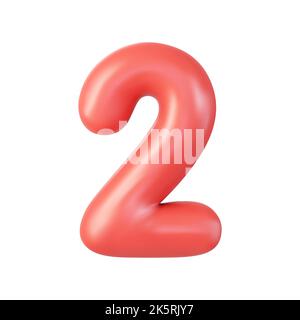 3D Numéro 2. Signe deux chiffres de couleur rouge. Illustration de Vecteur