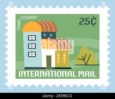 Carte postale ou marque postale internationale Country Town Illustration de Vecteur