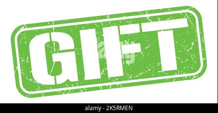 Texte DU CADEAU inscrit sur l'affiche verte en forme de timbre grungy. Banque D'Images