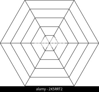 Modèle de diagramme de radar hexagonal ou d'araignée. Graphique hexagonal. Maillage de croisillon plat. Carte radar à six côtés vierge. Diagramme de Kiviat pour les statistiques et les analyses Illustration de Vecteur