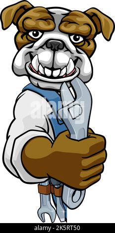 Plombier Bulldog ou mécanicien Holding Spanner Illustration de Vecteur